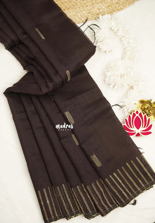 Maheswari - Premium cotton silk with with Jute weaving - Dark Chocolate