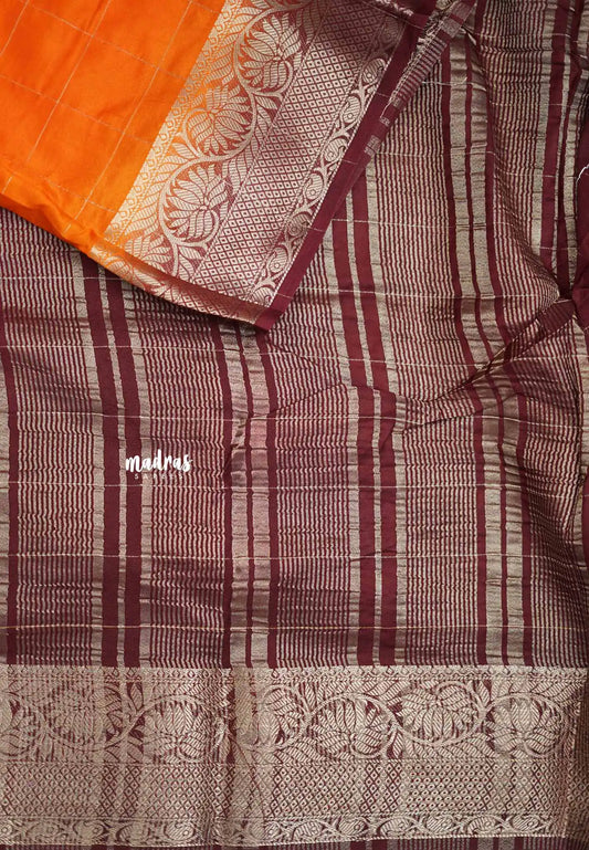 Avantika - Crushed Semi Mysore silk with checks - Orange