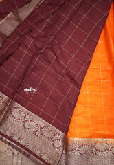 Avantika - Crushed Semi Mysore silk with checks - Orange