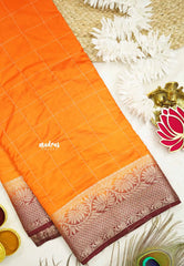 Avantika - Crushed Semi Mysore silk with checks - Orange