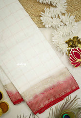 Avantika - Crushed Semi Mysore silk with checks - White