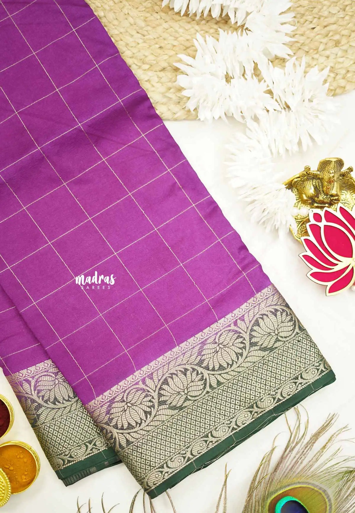 Avantika - Crushed Semi Mysore silk with checks - Magenta Purple