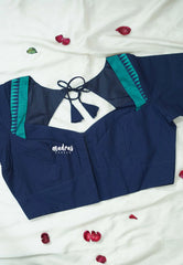 Midnight Blue - Customised Mangalgiri Cotton Ready Made Blouse