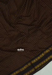 Dark Chocolate Brown - Vintage Gadwal silk cotton with Muthu kattam check body Traditional Border - Best for Temple Visit