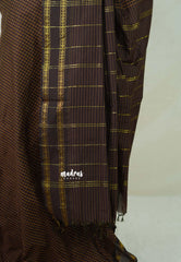 Dark Chocolate Brown - Vintage Gadwal silk cotton with Muthu kattam check body Traditional Border - Best for Temple Visit