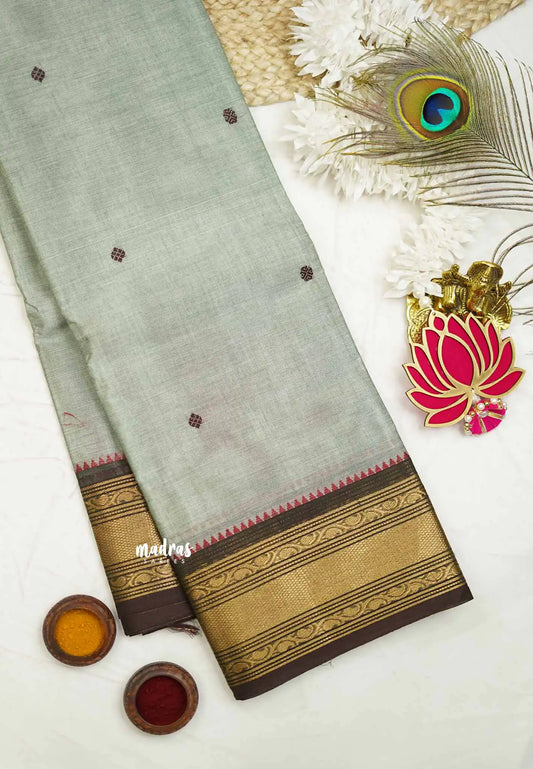 Karthigai silk cotton bavanji border - Mild grey