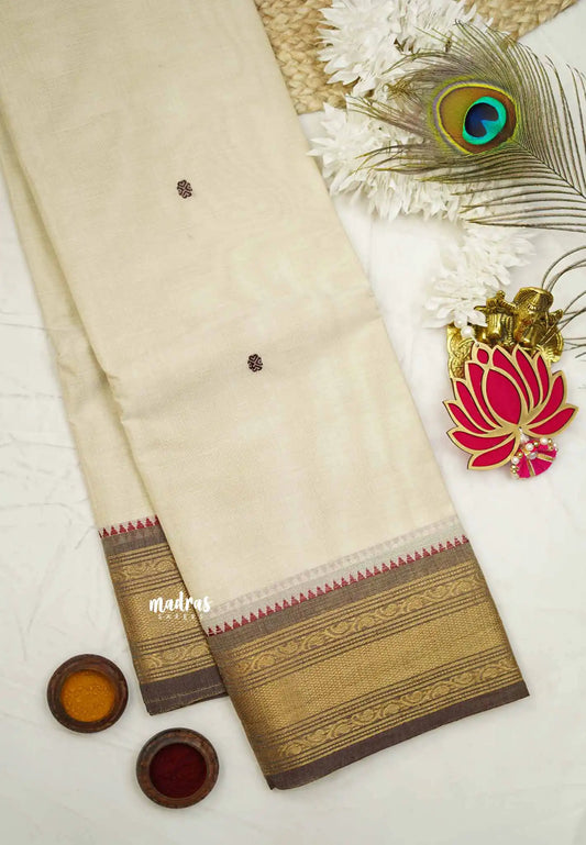 Karthigai silk cotton bavanji border - Half white