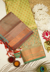 Devasena - Soft silk  Pavadai Thavani / Half saree - Tri color Pastel green shades - Material