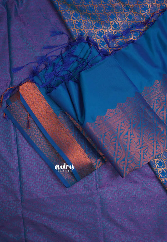 Devasena - Soft silk  Pavadai Thavani / Half saree - Tri color Blue with Purple shades - Material