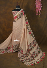 Sandalwood Beige - Divine Lotus Linen Cotton Saree with Mirror work - Best for Office Wear