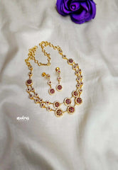 Trendy Double layer AD Diamond with Ruby Necklace Set with earrings