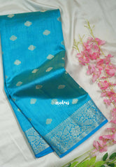 Dual shade Dark Sky Blue - Raaga - Lightweight Semi Tussar Saree with Floral Border and Buttas - Best for Wedding Functions