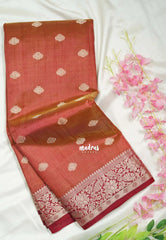 Dual shade Brick Red - Raaga - Lightweight Semi Tussar Saree with Floral Border and Buttas - Best for Wedding Functions