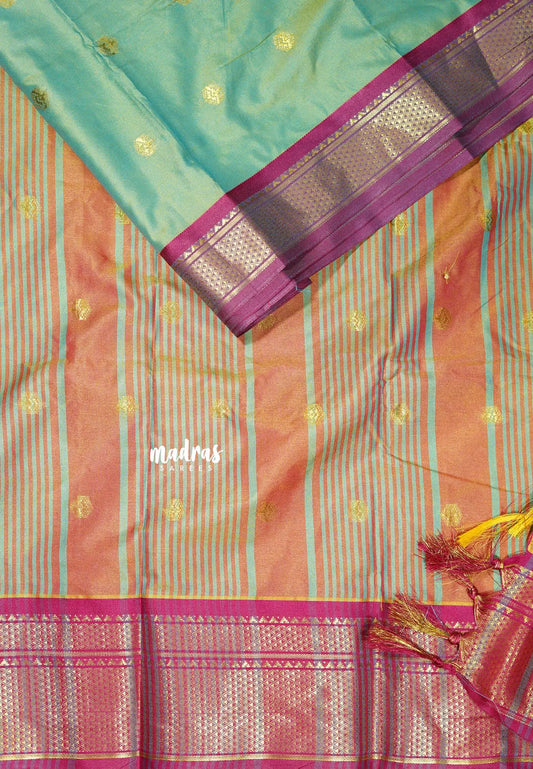 Dual shade bluish Green - Sico Gadwal semi silk