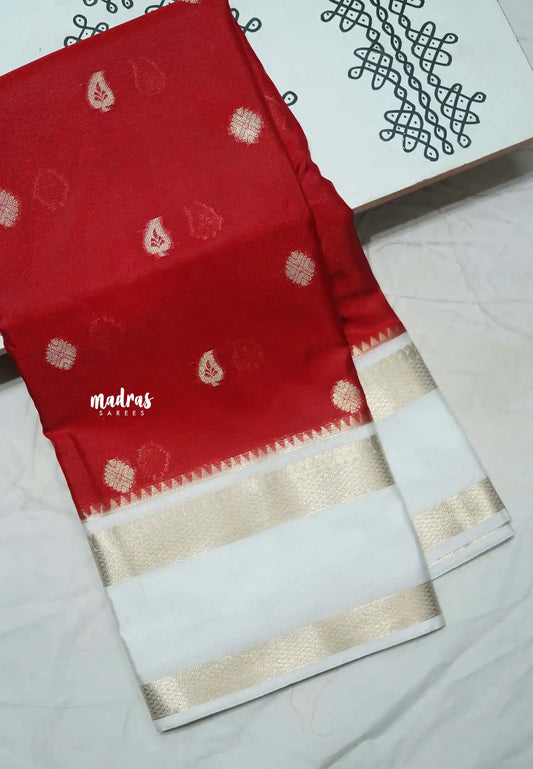 Durga - Traditional Banarasi semi soft silk saree - Chilli red