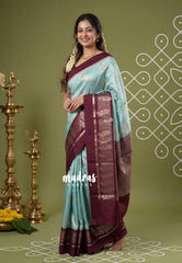 Muted Aqua Blue - Durga - Banarasi soft katan silk