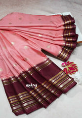 Baby pink - Durga - Banarasi soft katan silk with big border