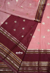 Baby pink - Durga - Banarasi soft katan silk with big border