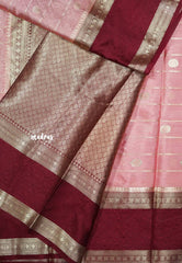 Baby pink - Banarasi soft katan silk zari lines weaving with rettapet border - Durga