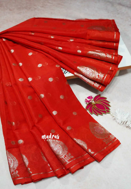 Chilli Red - Durga - Banarasi soft katan silk