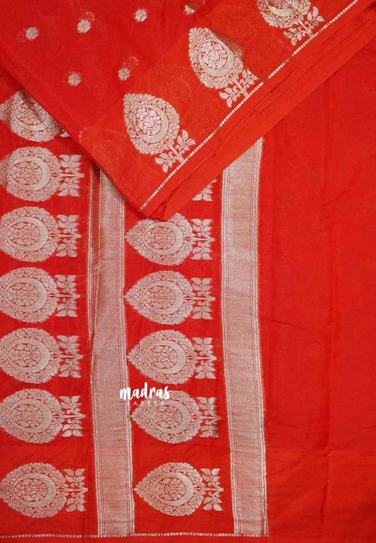 Chilli Red - Durga - Banarasi soft katan silk