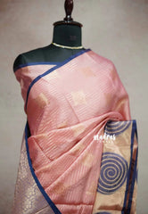 Durga - Banarasi katan silk horiozontal stripes weaving - Rosegold pink