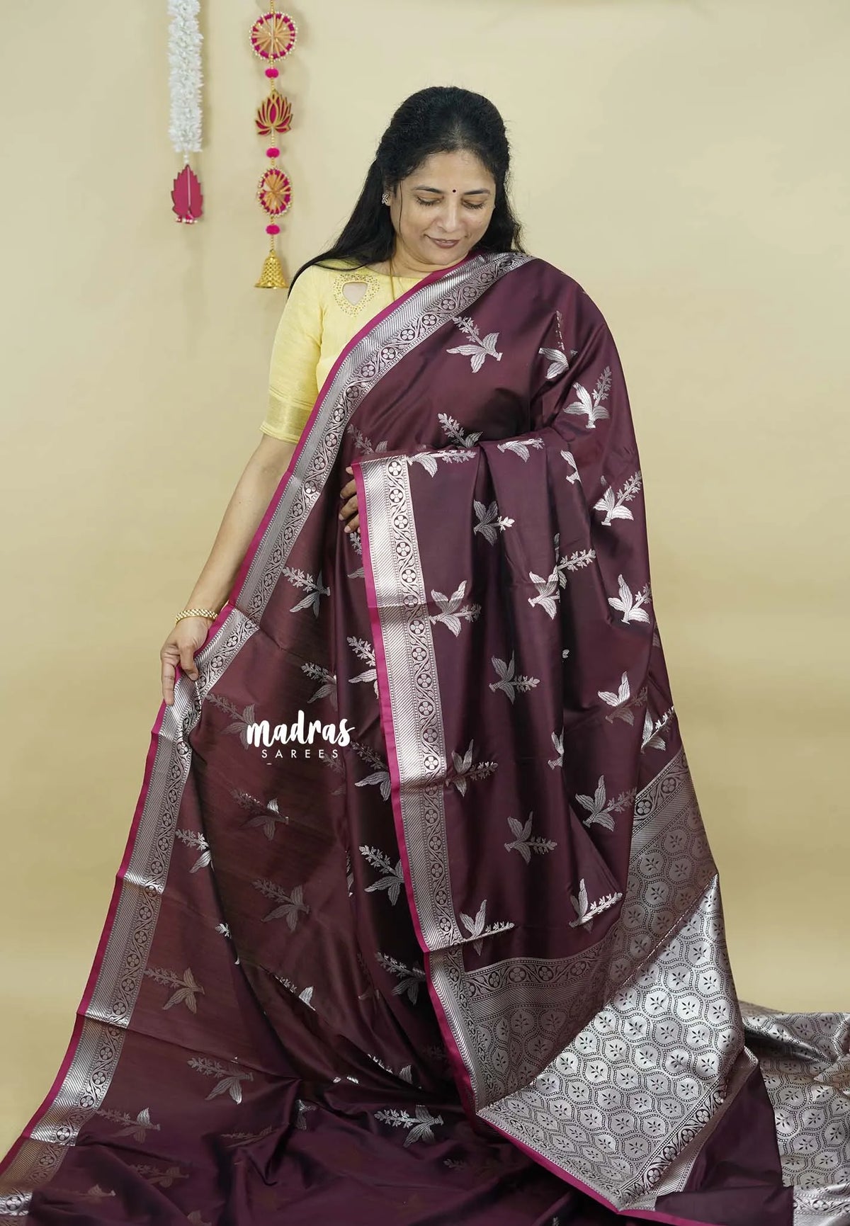 Deep Wine Plum - Durga - Banarasi Soft Katan Silk Silver Zari Border - Best for Function Wear
