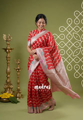 Classic Rich Red - Durga - Banarasi soft katan silk zari weaving with Zari Border