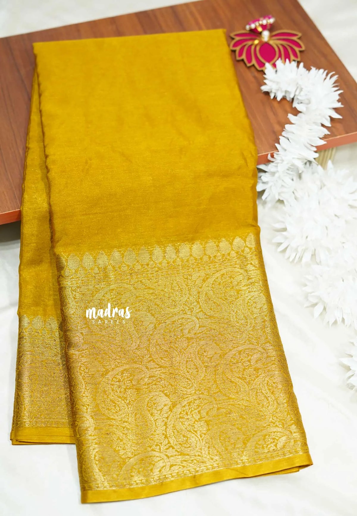 Golden yellow - Durga - Traditional Banarasi warm silk saree
