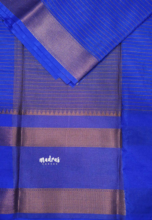 Durga - Banarasi warm silk horizontal stripes rettapet border - MS Blue