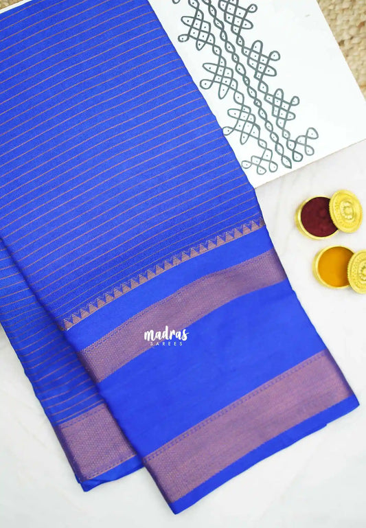 Durga - Banarasi warm silk horizontal stripes rettapet border - MS Blue