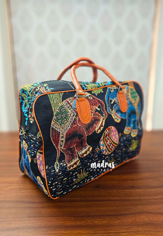 Black - Canvas Duffle / travel Bag – Ethnic Elephant weaving