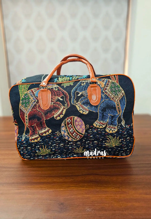 Black - Canvas Duffle / travel Bag – Ethnic Elephant weaving