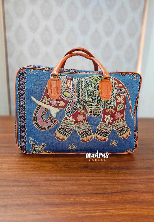 Denim blue - Canvas Duffle / travel Bag – Ethnic Elephant weaving