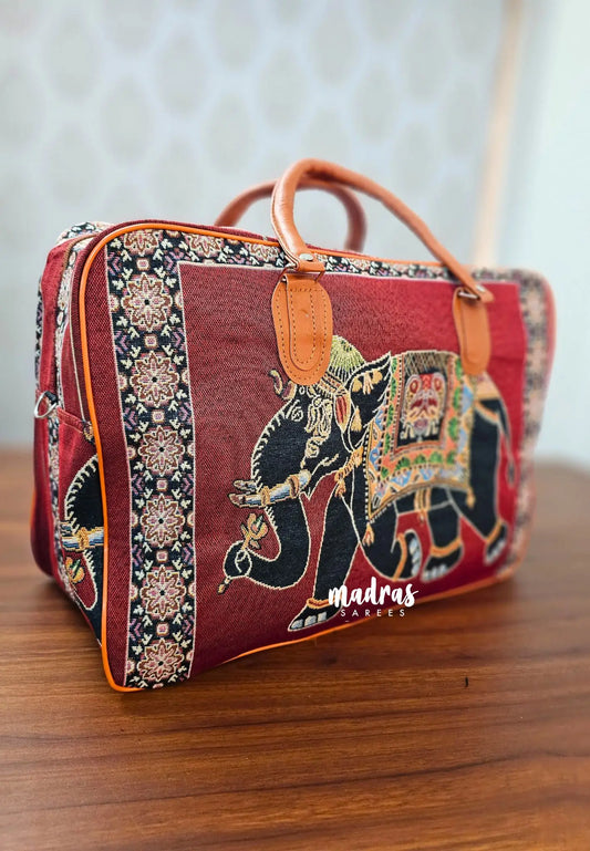 Maroon - Canvas Duffle / travel Bag – Ethnic Elephant weaving