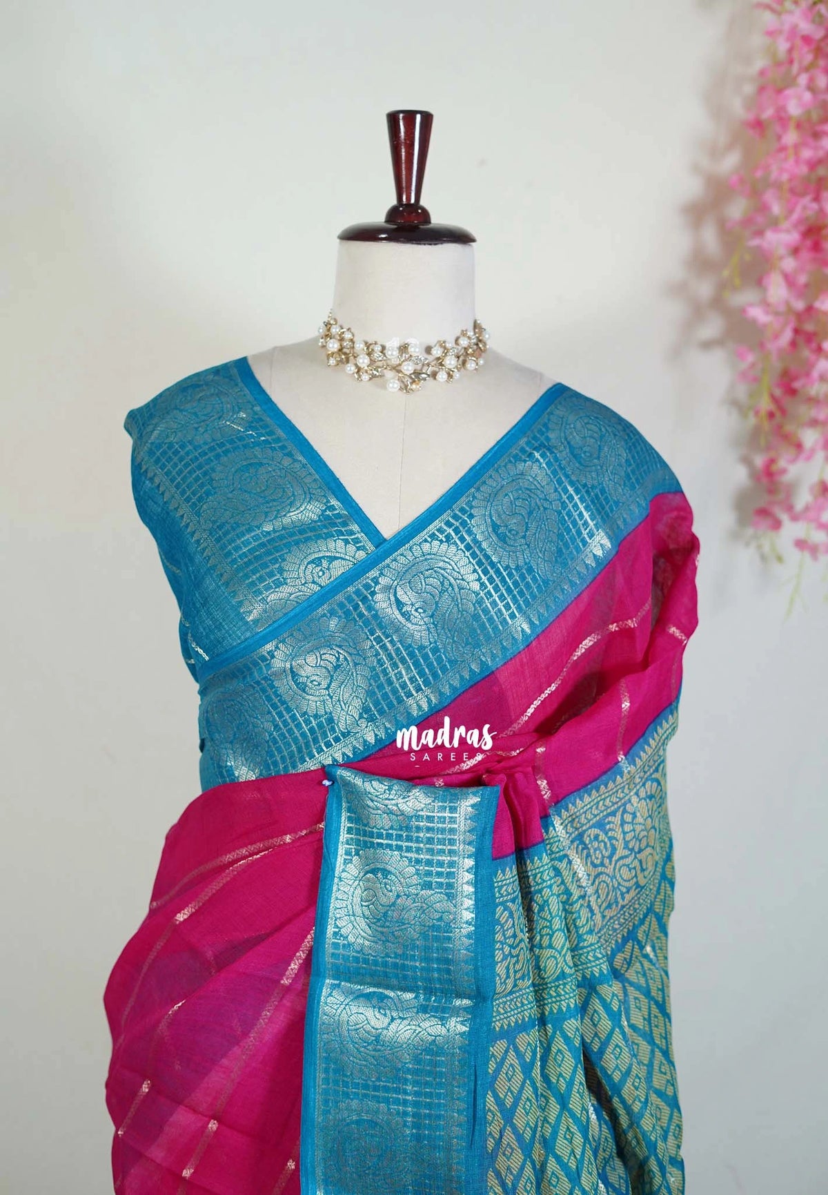 Raspberry Pink - Fancy cotton Saree with Sungudi Design with Peacock Border - Perfect for Office Wear | Summer Wear | Casual Wear
