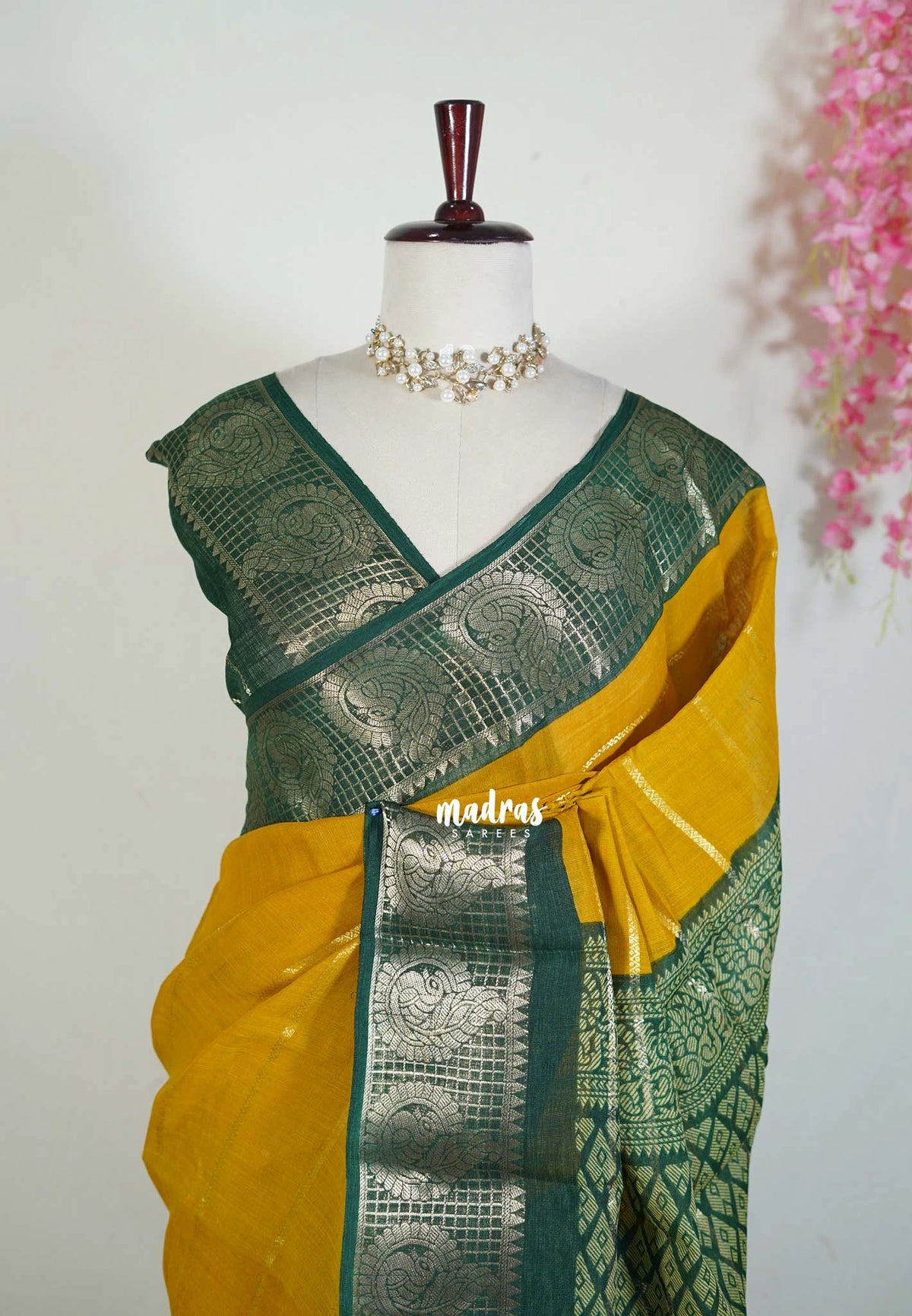 Turmeric Yellow - Fancy cotton Saree with Sungudi Design with Peacock Border - Perfect for Office Wear | Summer Wear | Casual Wear