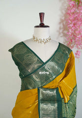 Turmeric Yellow - Fancy cotton Saree with Sungudi Design with Peacock Border - Perfect for Office Wear | Summer Wear | Casual Wear