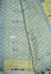 Jasmine Fancy Jute warli art prints saree - Pastel yellow
