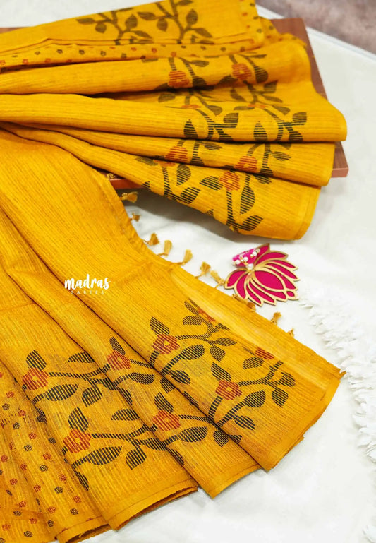 Yellow - Jasmine - Lightweight Fancy Jute saree