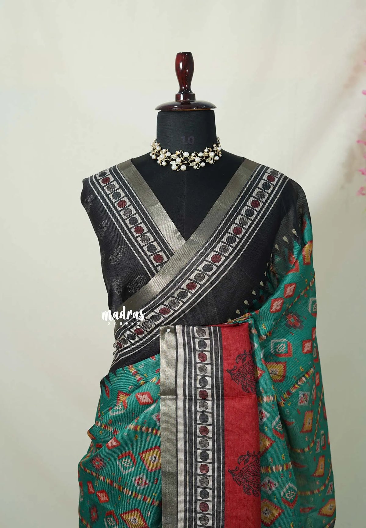 Peacock Green - Jasmine - Fancy Jute with Small Border - Perfect for Office Wear | Casual Wear