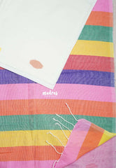 Snow White - Fine Quality Pure Cotton Saree with Rainbow Pallu - Perfect for Regular Wear | Casual Wear | Summer Wear