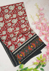 Dark Red-D2 - Fine Quality Pure Cotton Saree Kalamkari Body Patola Ikkat Border and Pallu - Perfect for Regular Wear | Casual Wear | Summer Wear