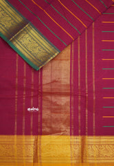 Fusion chettinad cotton Horizontal lines Rani pink Ganga Jamuna Border