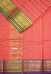 Fusion chettinad cotton Horizontal lines Neon Peach with Ganga Jamuna Border