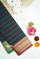Fusion chettinad cotton Horizontal lines with Ganga Jamuna Border - Black
