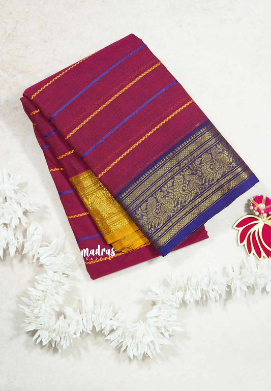 Magenta - Fusion chettinad cotton Horizontal lines with Ganga Jamuna Border