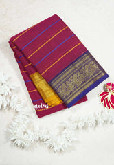 Magenta - Fusion chettinad cotton Horizontal lines with Ganga Jamuna Border