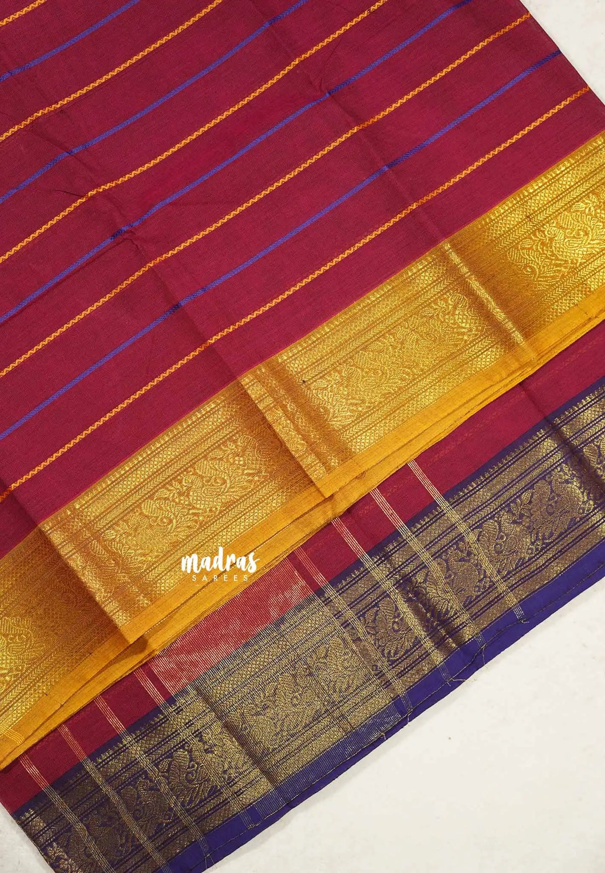 Magenta - Fusion chettinad cotton Horizontal lines with Ganga Jamuna Border
