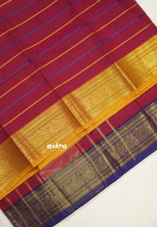 Magenta - Fusion chettinad cotton Horizontal lines with Ganga Jamuna Border